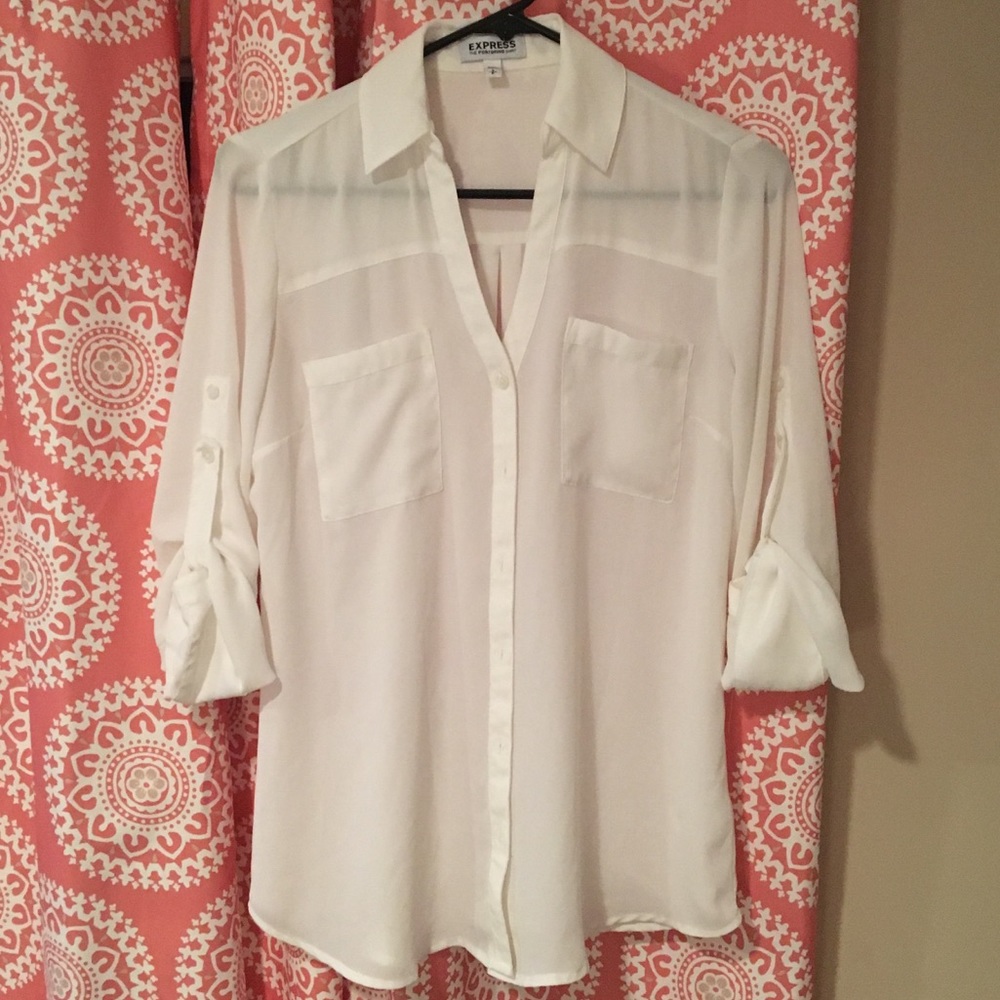 Express white chambray shirt with cuffed sleeves